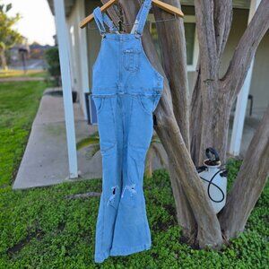 Lee Workwear Flare Leg Overalls Small Sunbleach Light Wash Denim Jumpsuit